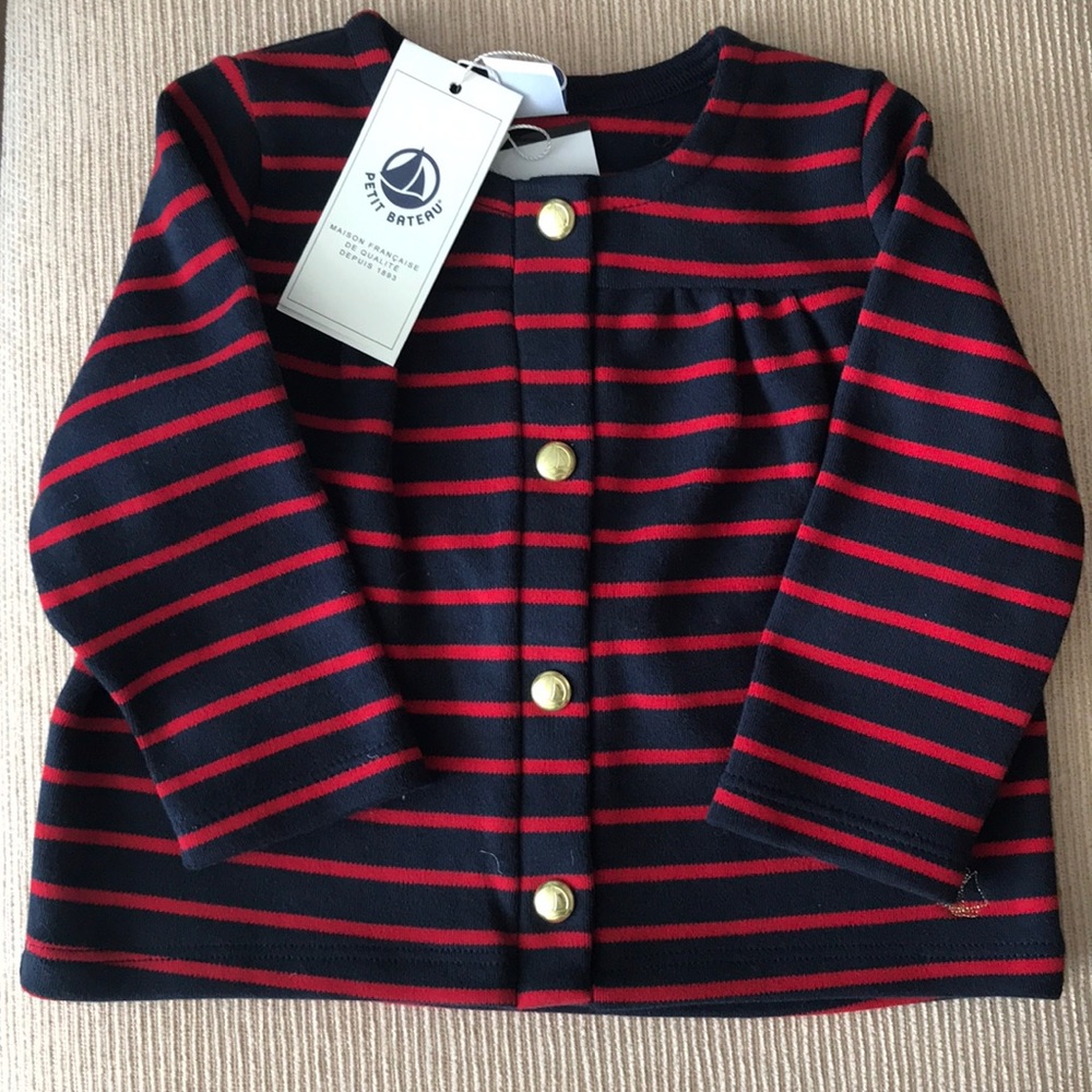 Petit Bateau Red and Navy Striped Cardigan